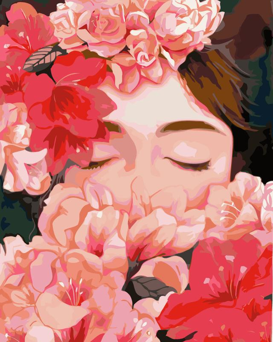 Face between flowers Paint by numbers