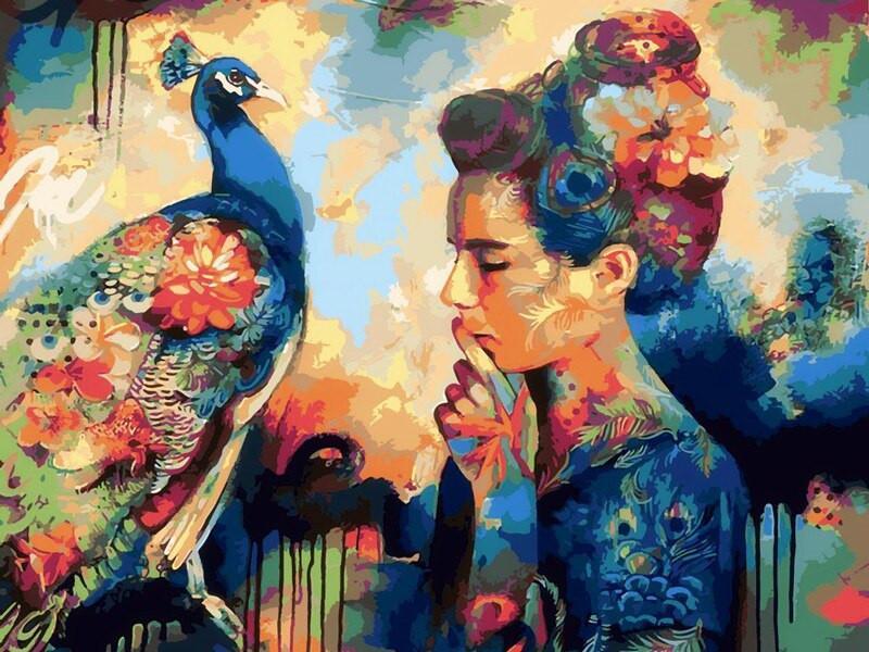 Woman and Bird Paint by Numbers