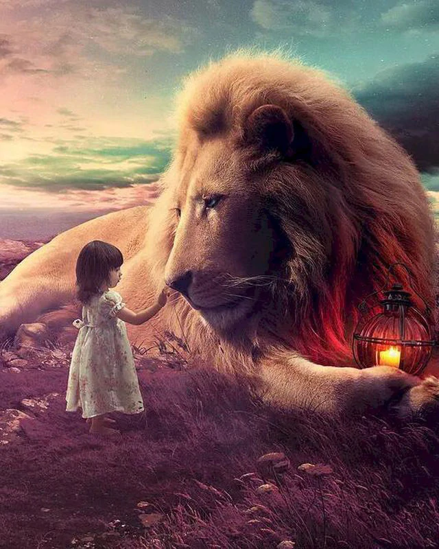Lion et enfant Peinture par numéros