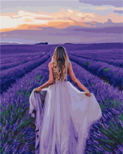 Woman in Lavender Field Paint by Numbers