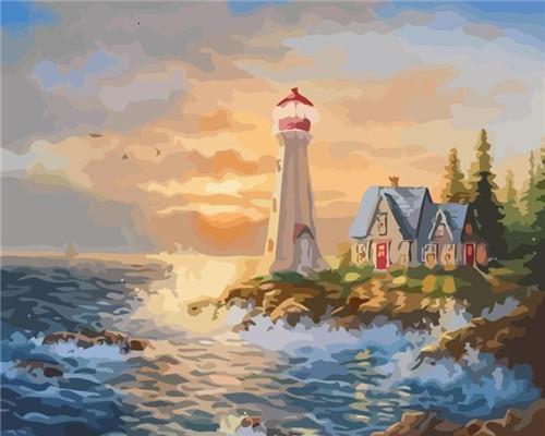 Phare au bord de la mer    Peinture par numéros