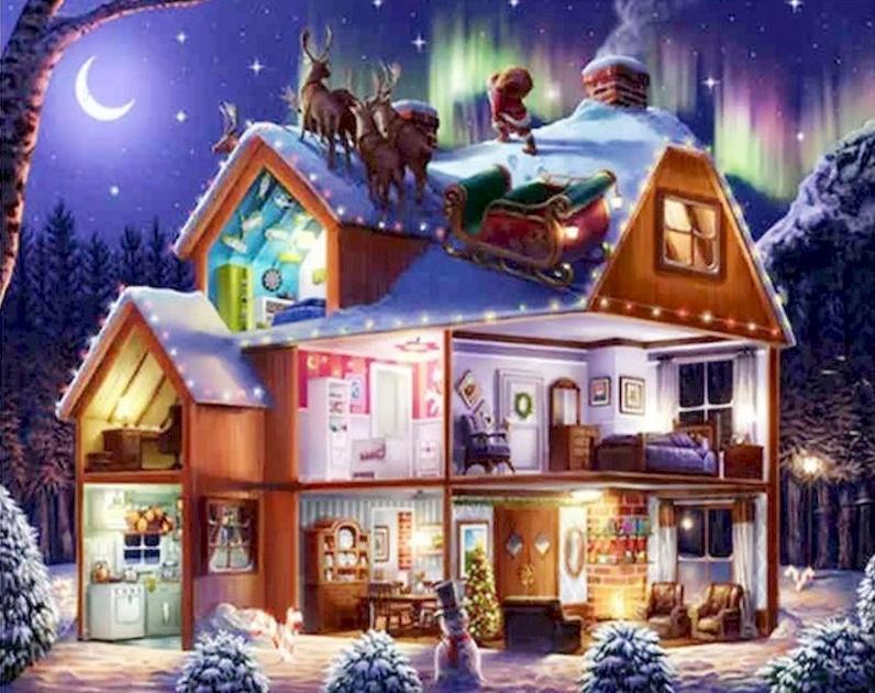 Chalet de Noël  Peinture par numéros